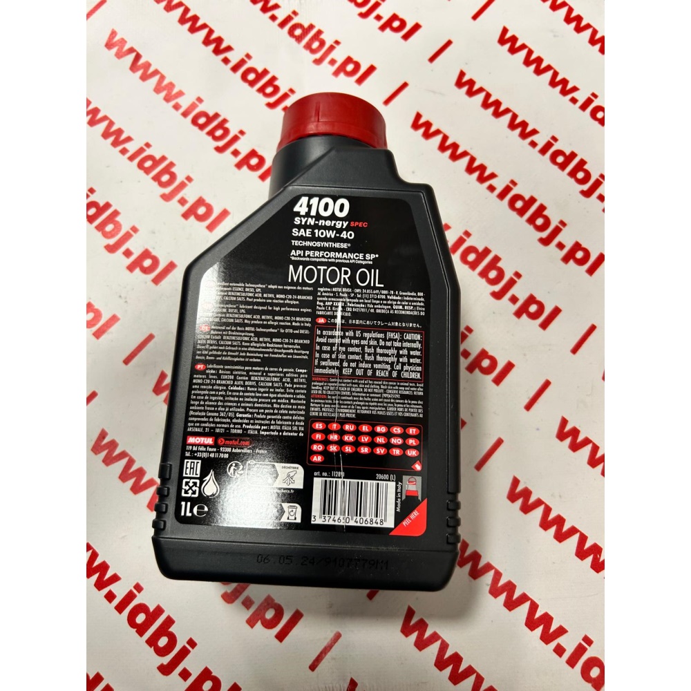 fotografia produktu MOTUL OLEMOT10W40SYN1L, OLEJ SILNIKOWY MOTUL 4100 SYN-NERGY SPEC, 1L, ACEA A3/B4