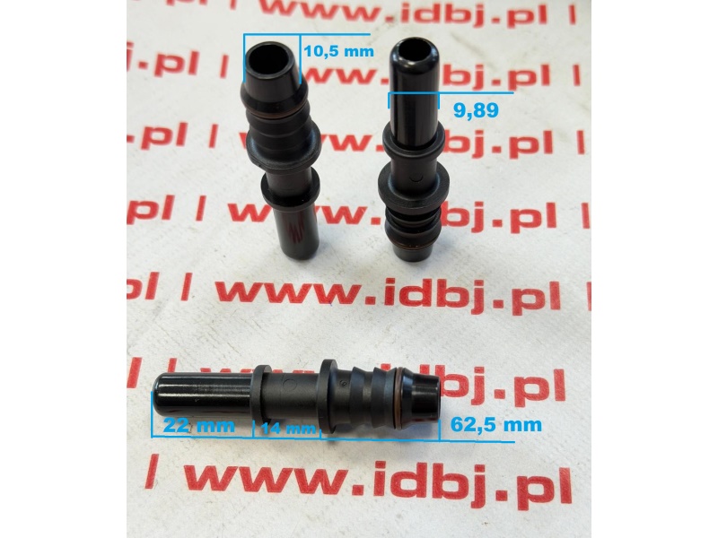 Fotografia produktu PAMMELSON PAM17400210 WTYK SZYBKOZŁĄCZA PRZEWODU PALIWOWEGO PROSTA ŚREDNICA NA ZŁĄCZE 9.89 mm Wtyczka szybkozłączki, zlącze, łącznik przewodu paliwa  prosty. Średnica króćca od szybkozłącza 9.89 mm. Średnica wewnętrzna  przewodu 8 mm, średnica zewnętrzna końcówki w zgrubieniu od 10.5–12,5 mm, długość całkowita 62,5 mm