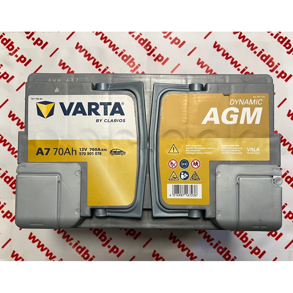 Fotografia produktu VARTA VA570901076K262 AKUMULATOR 70AH/ 760A P+ VARTA DYNAMIC AGM 278x175x190