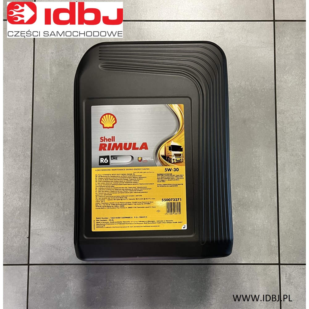 Fotografia produktu SHELL SHELL R6 LME 20L OLEJ SILNIKOWY SHELL RIMULA  R6 LME 5W30 20L E6/E7, MAN 3477/3677, MB 228.51, RV SHELL RIMULA R6 LME 5W30 20L E6/E7, MAN 3477/3677, MB 228.51, RVI RLD2 SHELL