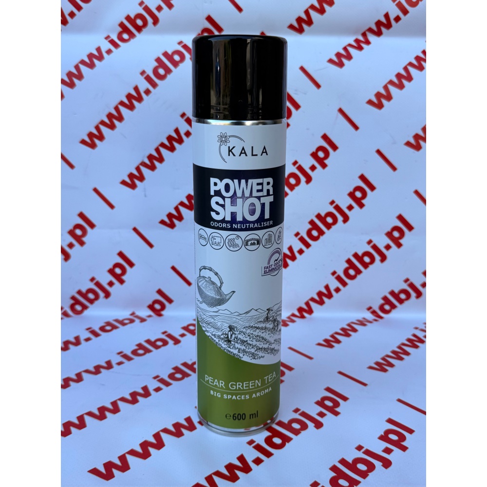 Fotografia produktu KALA KALAPEARGREENTEASHOT KALA POWER SHOT NEUTRALIZATOR ZAPACHOWY 600ML PEAR GREEN TEA POWER SHOT to skuteczny neutralizator zapachów w sprayu, idealny do pomieszczeń, samochodów i przestrzeni wymagających natychmiastowego odświeżenia. Wysoka koncentracja składników aktywnych zapewnia trwałą świeżość i skutecznie eliminuje nieprzyjemne zapa