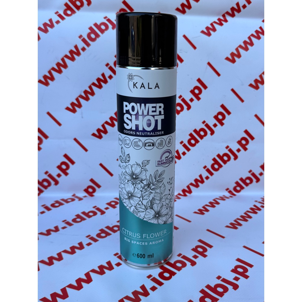 Fotografia produktu KALA KALACITRUSFLOWERSHOT KALA POWER SHOT NEUTRALIZATOR ZAPACHOWY 600ML CITRUS FLOWER POWER SHOT to skuteczny neutralizator zapachów w sprayu, idealny do pomieszczeń, samochodów i przestrzeni wymagających natychmiastowego odświeżenia. Wysoka koncentracja składników aktywnych zapewnia trwałą świeżość i skutecznie eliminuje nieprzyjemne zapa