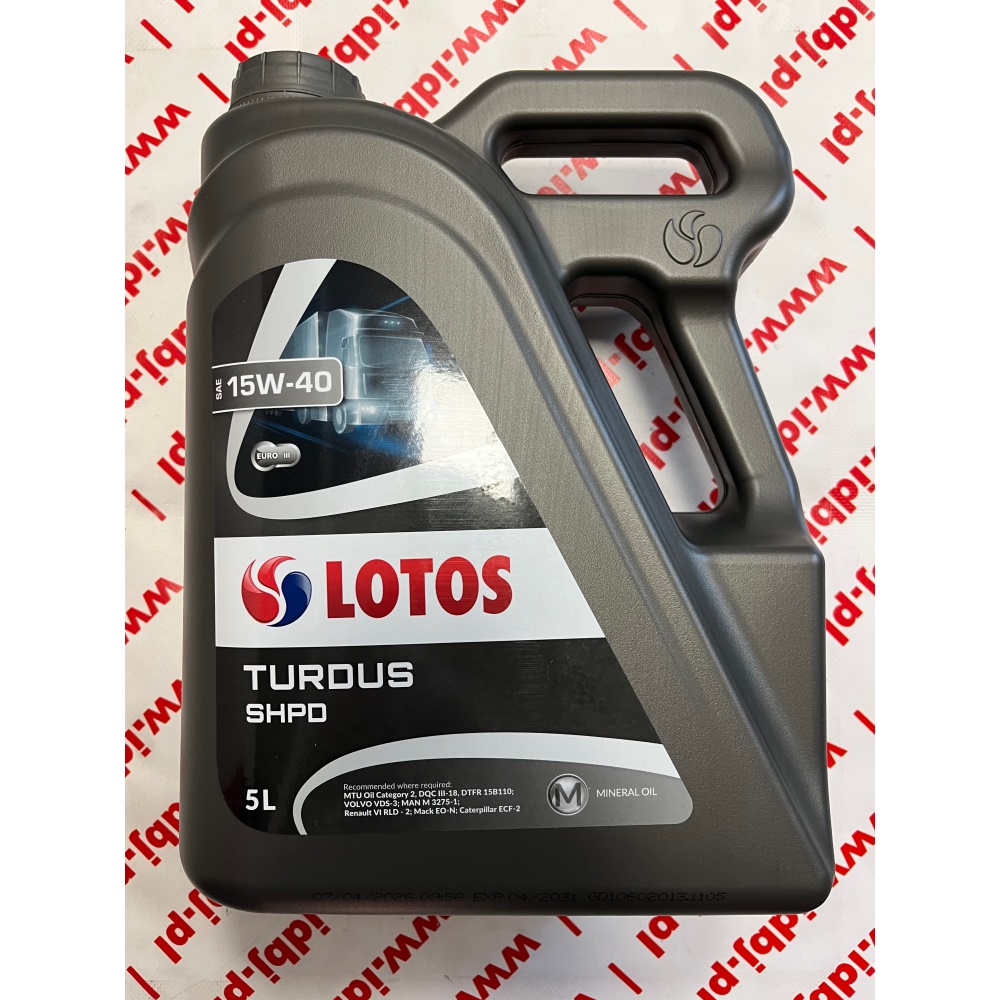 Fotografia produktu ORLEN OLELOTQFD414B51 OLEJ LOTOS TURDUS 15W40 SHPD 5L DTFR 15B110; VOLVO VDS-3; MAN M 3275-1; RENAULT VI RLD-2; CATERPILLAR ECF-2; MTU OIL CATEGORY DQC III-18