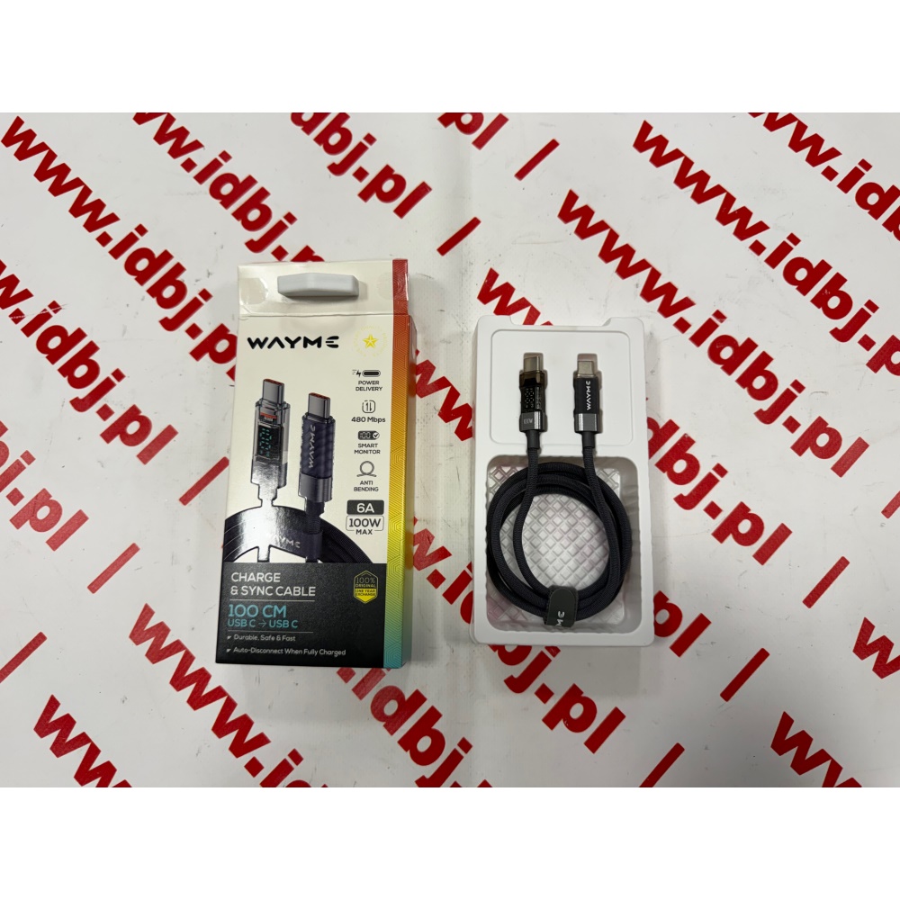Fotografia produktu CARMOTION CRM63088 KABEL DO ŁADOWANIA OPLECIONY, USB-C - USB-C, 1M 100W, Z WYŚWIETLACZEM