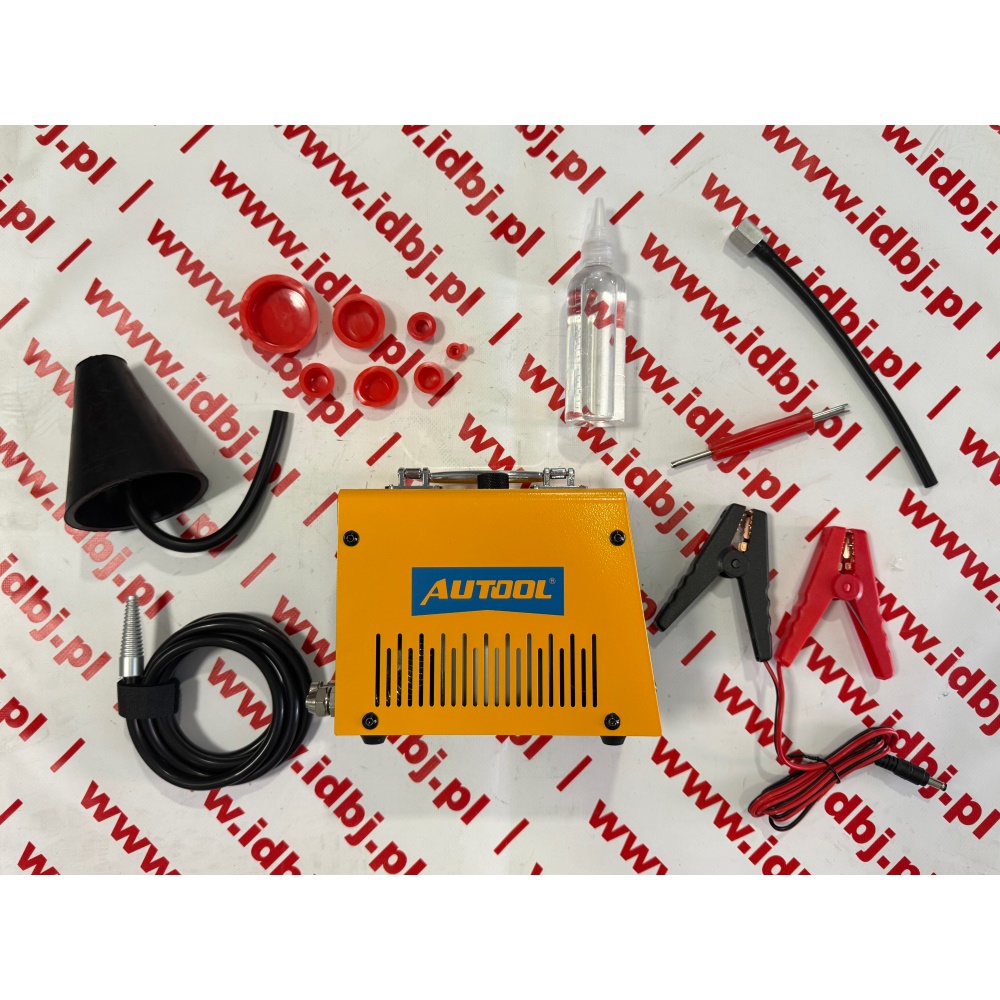 Fotografia produktu AUTOOL AUTSDT101 GENERATOR DYMU, TESTER SZCZELNOŚCI + STOŻEK + ZESTAW KORKÓW Profesjonalny automatyczny tester szczelności rur, węży, złączy, instalacji przy użyciu generatora dymu.Możliwość wykorzystania urządzenia przy testach układu dolotowego, turbosprężarki, układu wydechowego, układu chłodzenia, układu zbiornika paliwa, różn