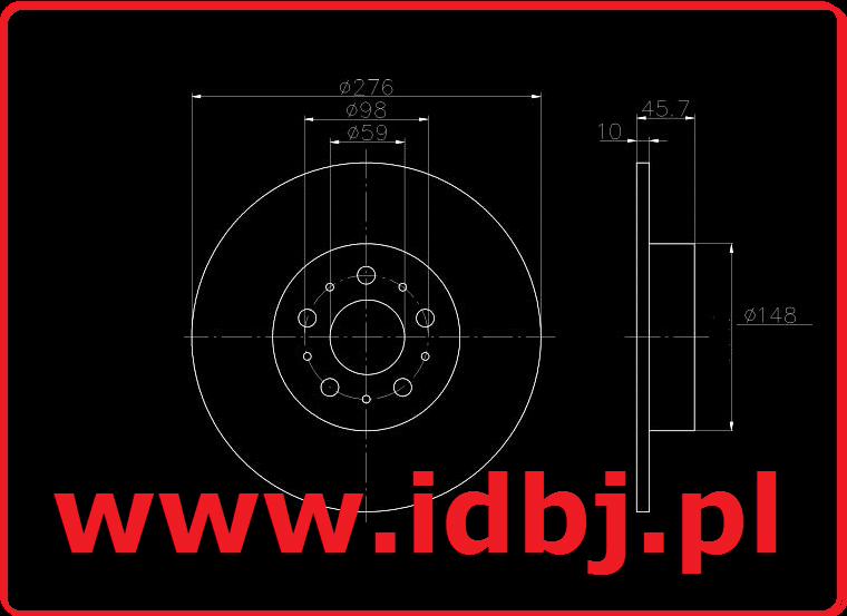 Fotografia produktu ROADHOUSE RH6968.00 TARCZA HAMULCOWA ALFA ROMEO 156 TT T 02-, GT 03- ALFA ROMEO 147 3.2 GTA, WYMIARY: ŚREDNICA 276 MM, WYSOKOŚC 45.7, OTWÓR CENTRUJĄCY 59 MM.