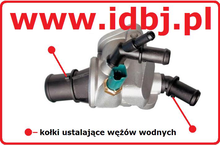 Fotografia produktu EPS EP1880670 TERMOSTAT ALFA ROMEO 159, FIAT CROMA 2.4 JTD Uwaga na umiejscowienie kołków ustalających dla wężów wodnych, termostat pozmianowy !